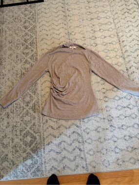 LOFT Neutral Ribbed Twist-Back Top - Taupe
